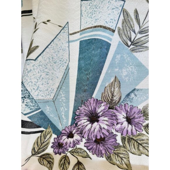 Vintage 1950s curtain, cream, purple blue floral abstract pattern, single panel - Picture 3 of 9